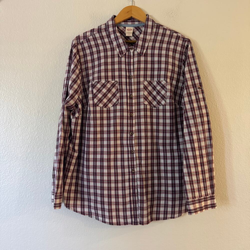Mossimo Supply Co. Mens Plaid Button Up Shirt Size 2 White Red Black Long Sleeve